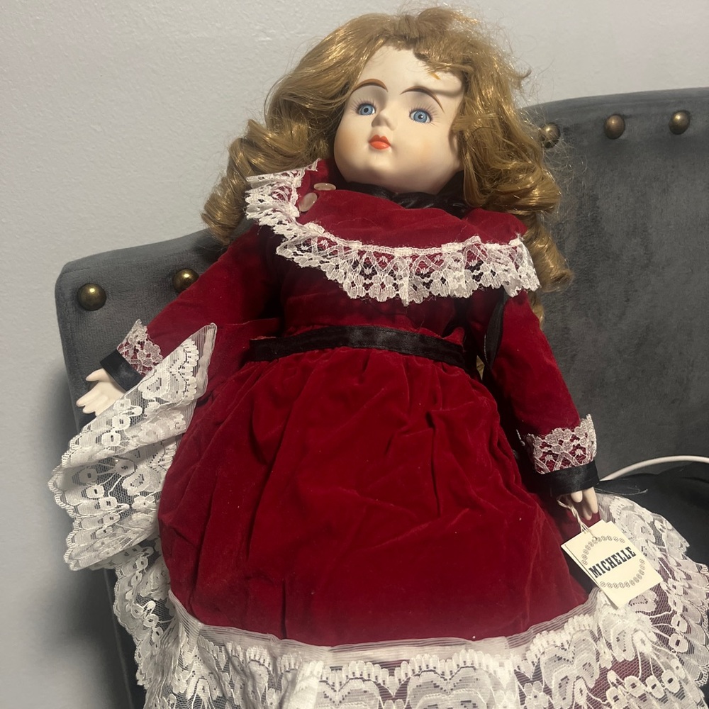 Classic Red Velvet Doll with Lace Trim